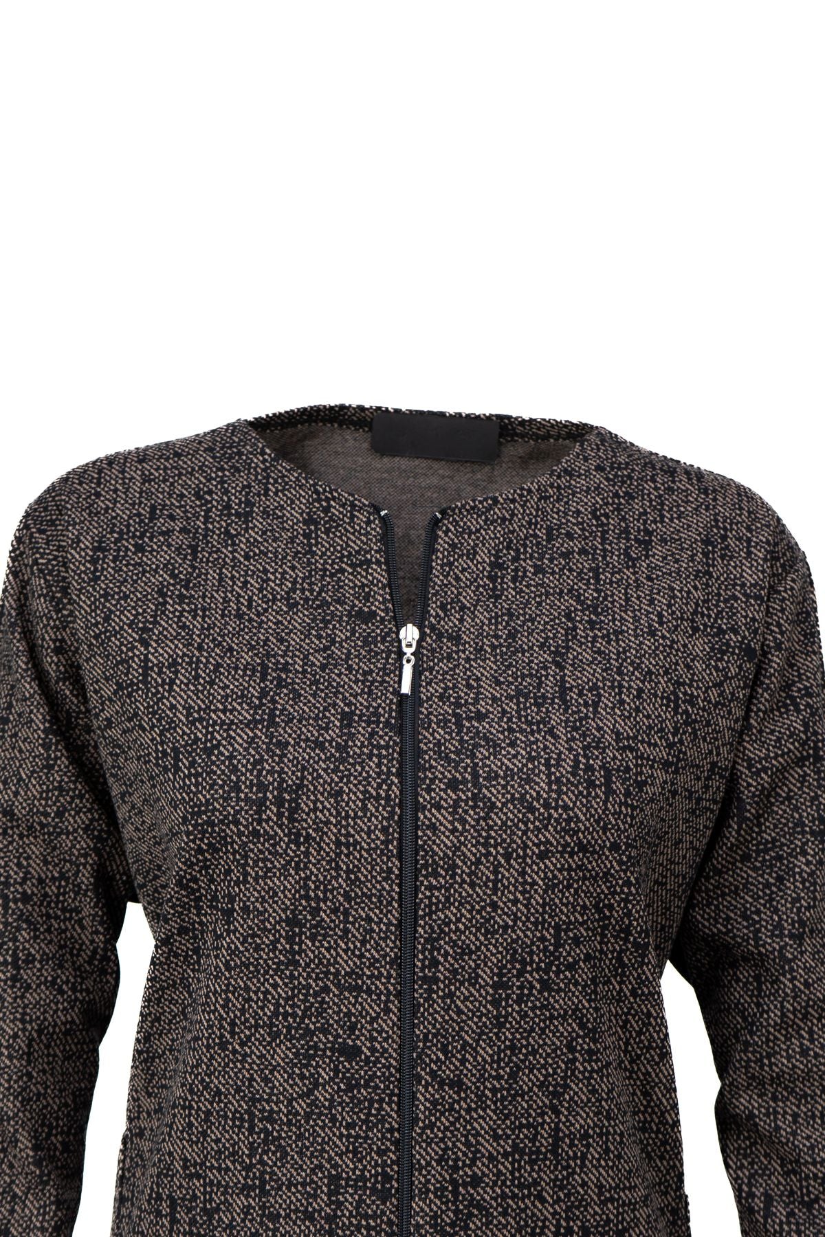 Kadın Kışlık Anne Uzun Hırka Pamuklu Fermuarlı V Yaka Çift Cepli Likralı Yasemen Modelli